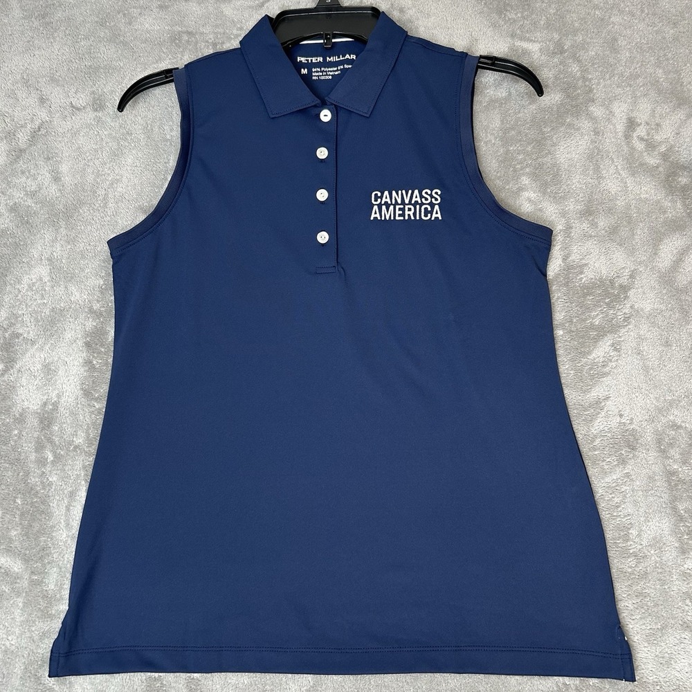Peter Millar  Women's Shirt Sleeveless Collared Polo Navy Blue Size Medium
